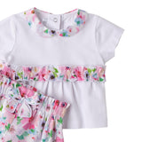Mini Banda Completo 2 Pezzi Short-T-Shirt tinta unita con Stampa Fiori Bianco per Neonata 3B787X BIANCO MINI BANDA 