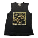 Yes Zee Einfarbiges Tanktop mit Rundhalsausschnitt und Print in Schwarz für Mädchen