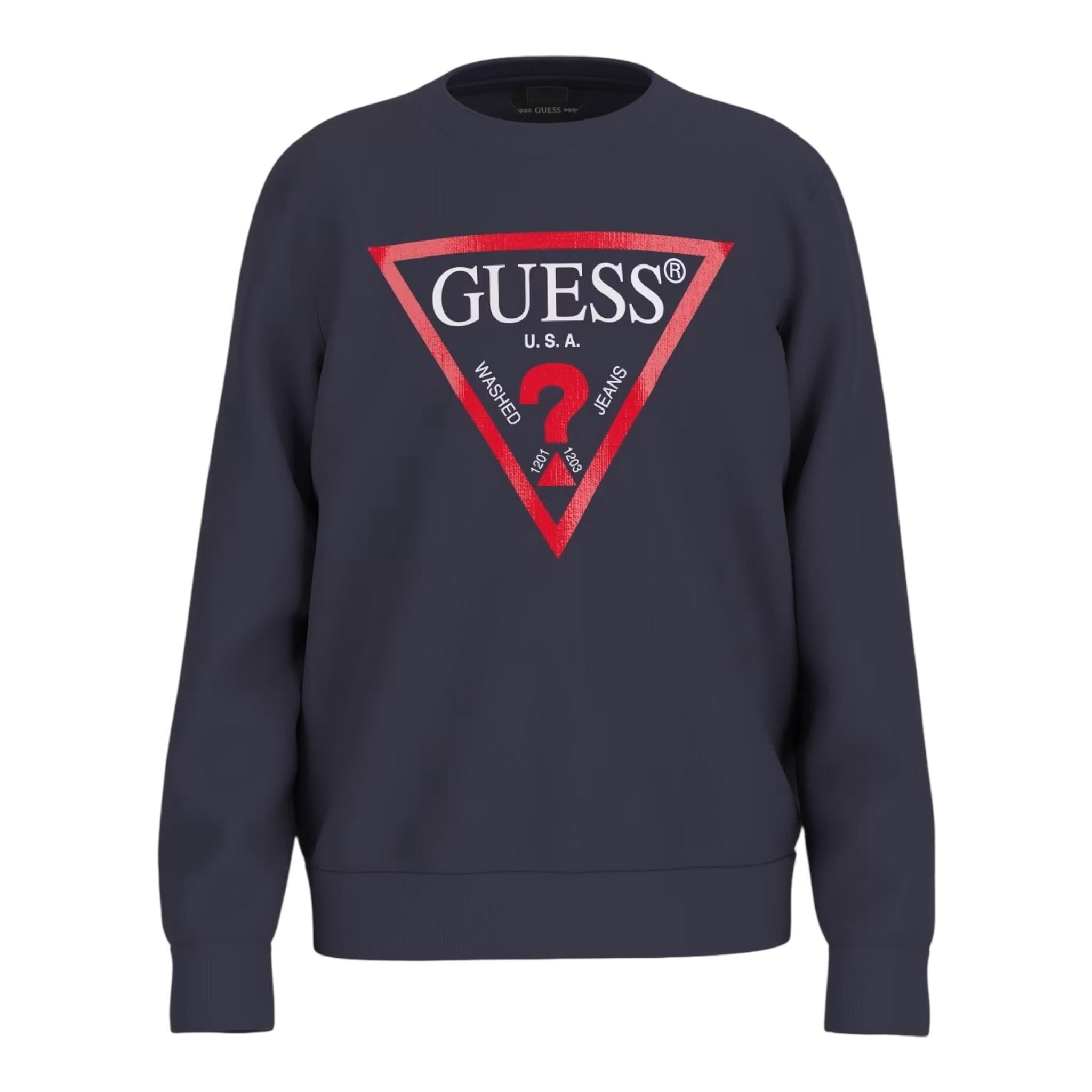 GUESS felpa chiusa girocollo tinta unita con stampa logo Blu per Bambino L73Q09KAUG0 BLU GUESS 