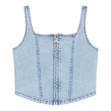 Patrizia Pepe Top In Denim Tinta Unita con Zip per Bambina 7C0255 AZZURRO PATRIZIA PEPE 