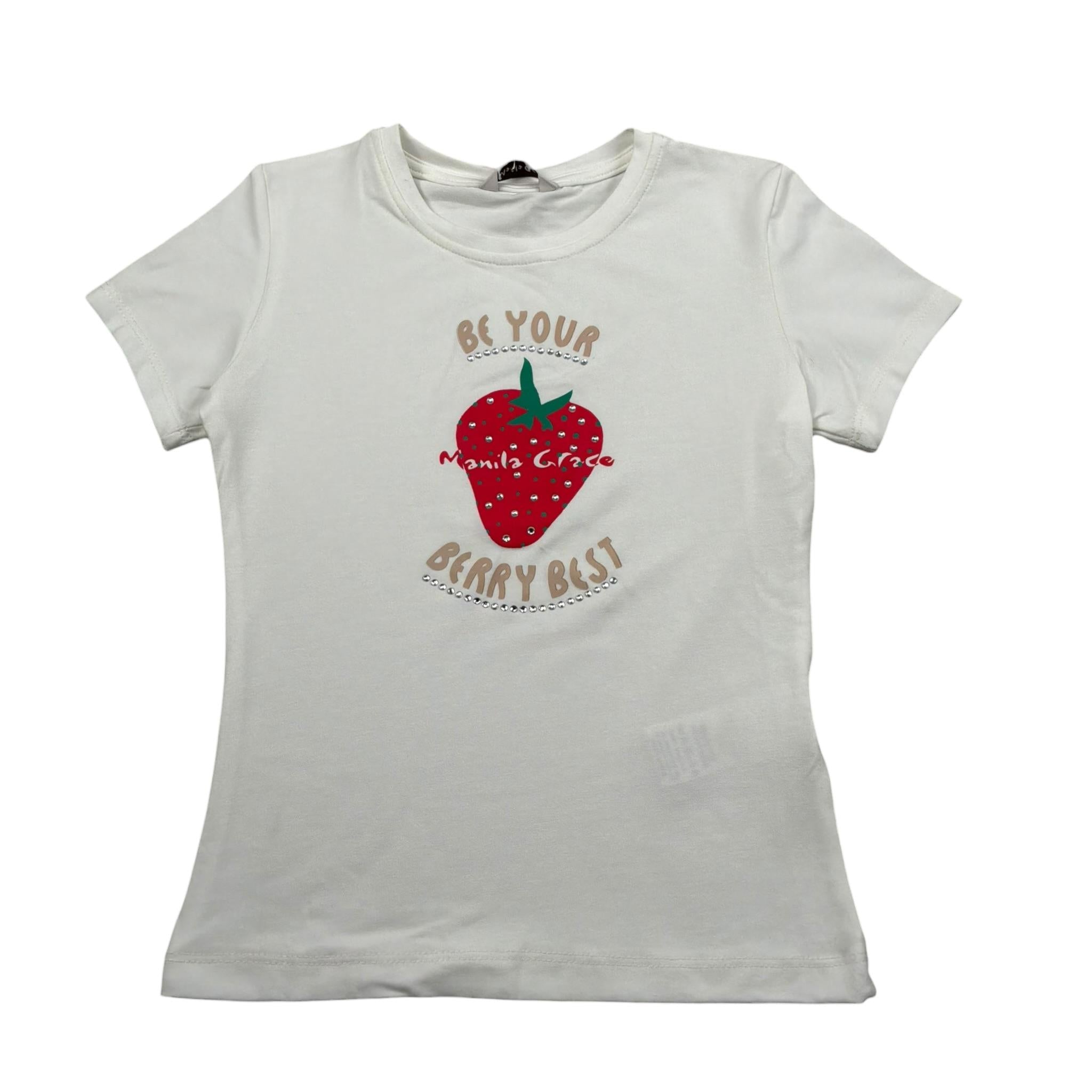 Manila Grace T-Shirt Girocollo Tinta Unita con Stampa per Bambina 310TMBS25 BIANCO MANILA GRACE 