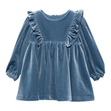 ABEL & LULA abito tinta unita in velluto con balze Blu per Bambina 5504J BLU ABEL & LULA 