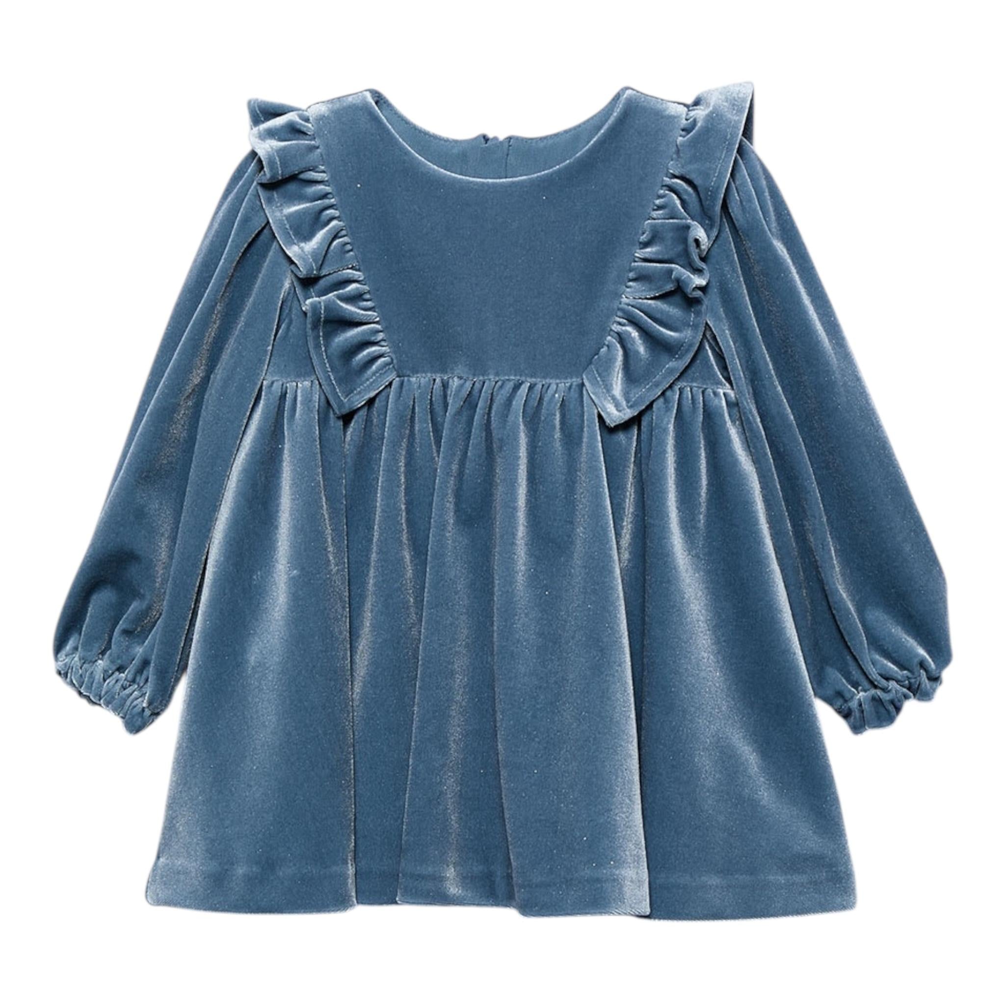 ABEL & LULA abito tinta unita in velluto con balze Blu per Bambina 5504J BLU ABEL & LULA 