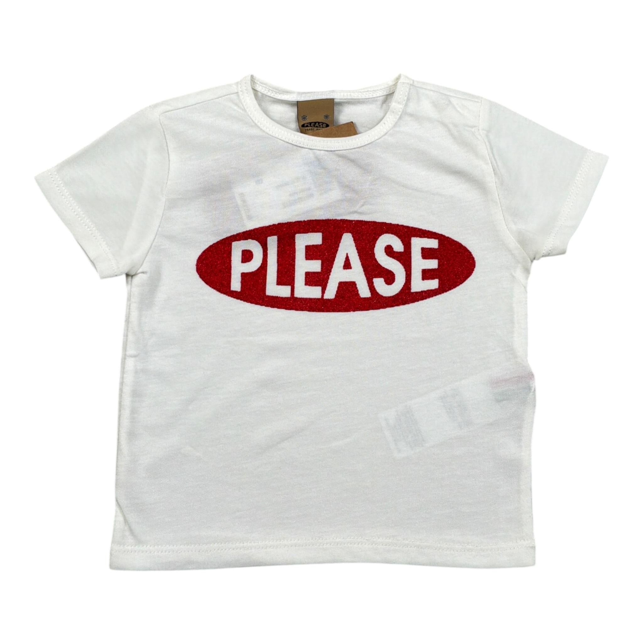 Please T-Shirt Girocollo tinta unita con Stampa Bianco per Neonata MB75030G13 BIANCO PLEASE 