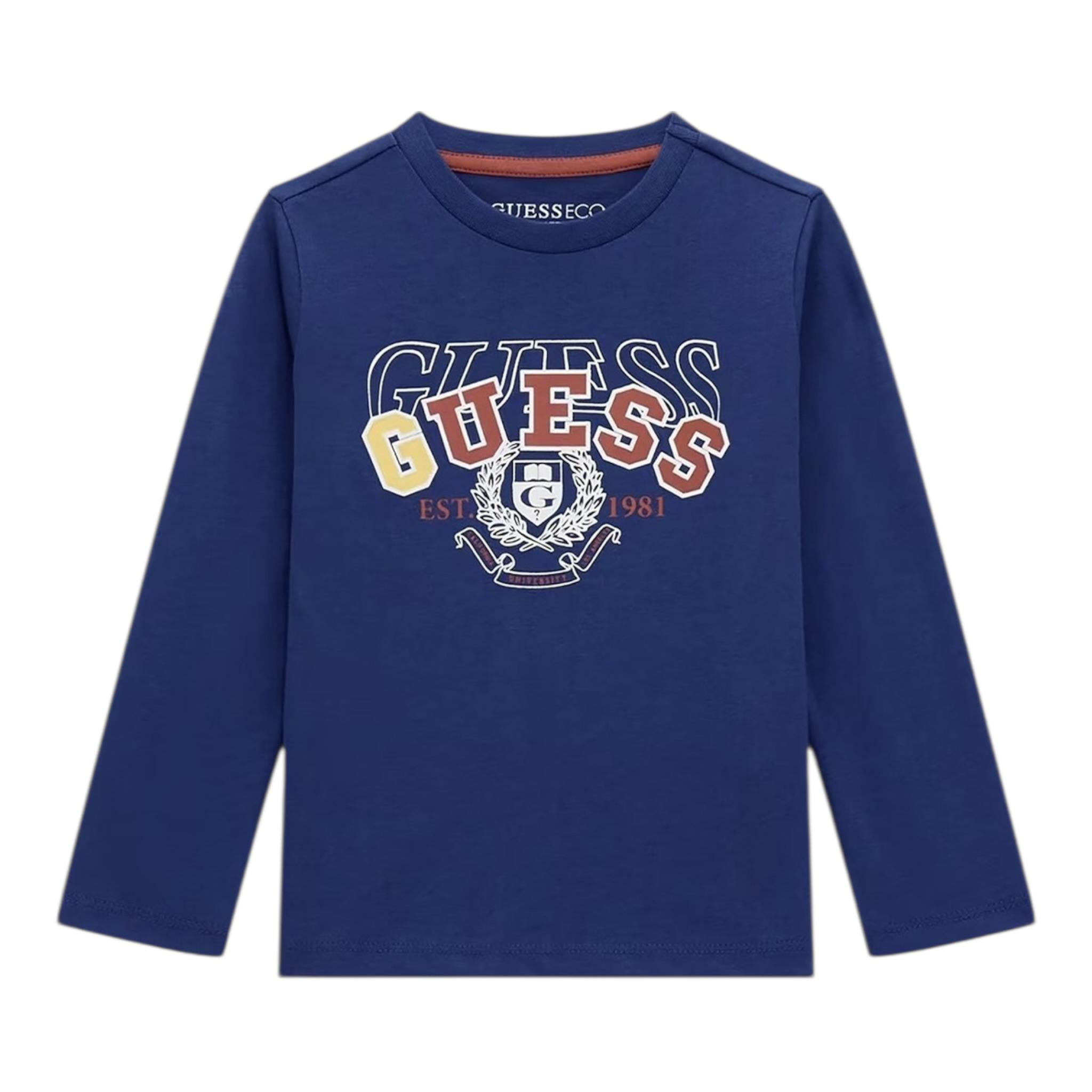 Guess Shirt Girocollo Tinta Unita con Stampa per Neonato N5RI01K8HM4X BLU GUESS 