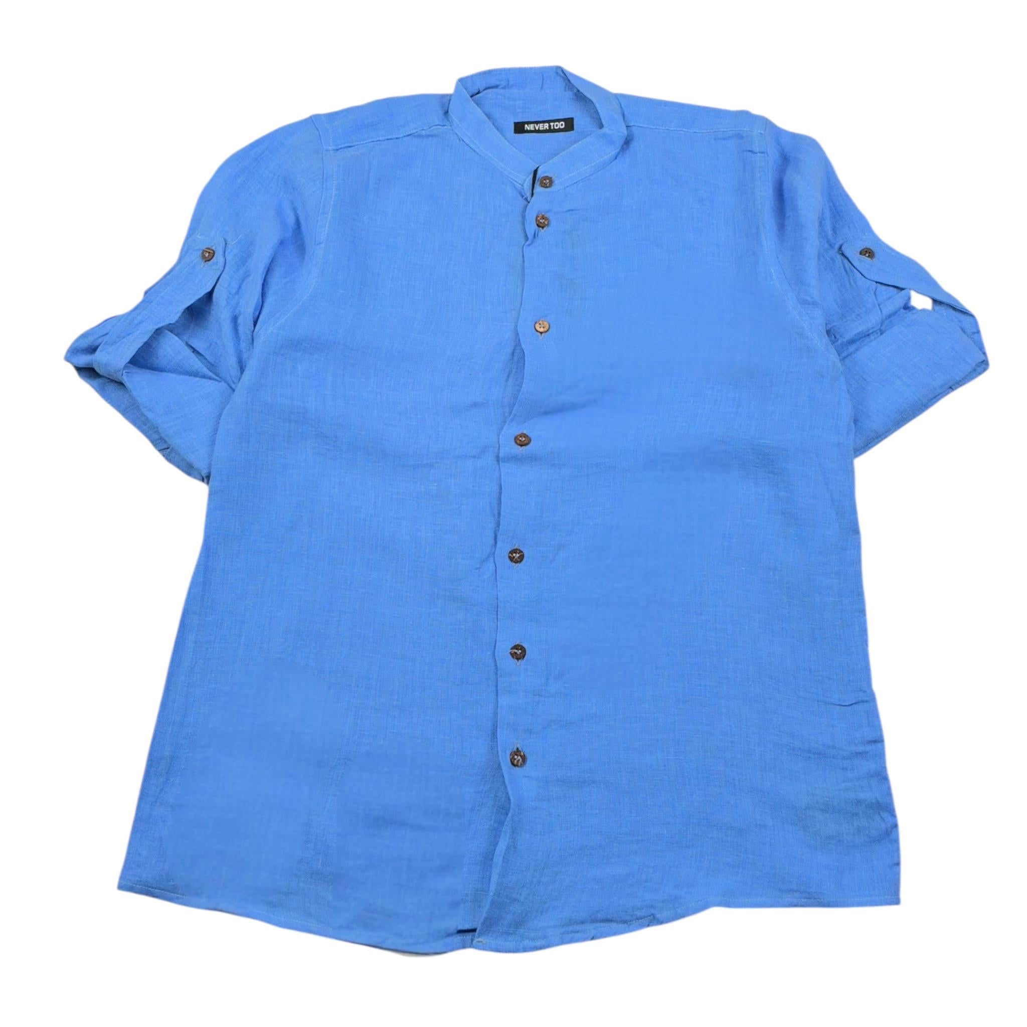 Never Too Camicia tinta unita con Collo Coreano Azzurro per Bambino MT1568R AZZURRO NEVER TOO 