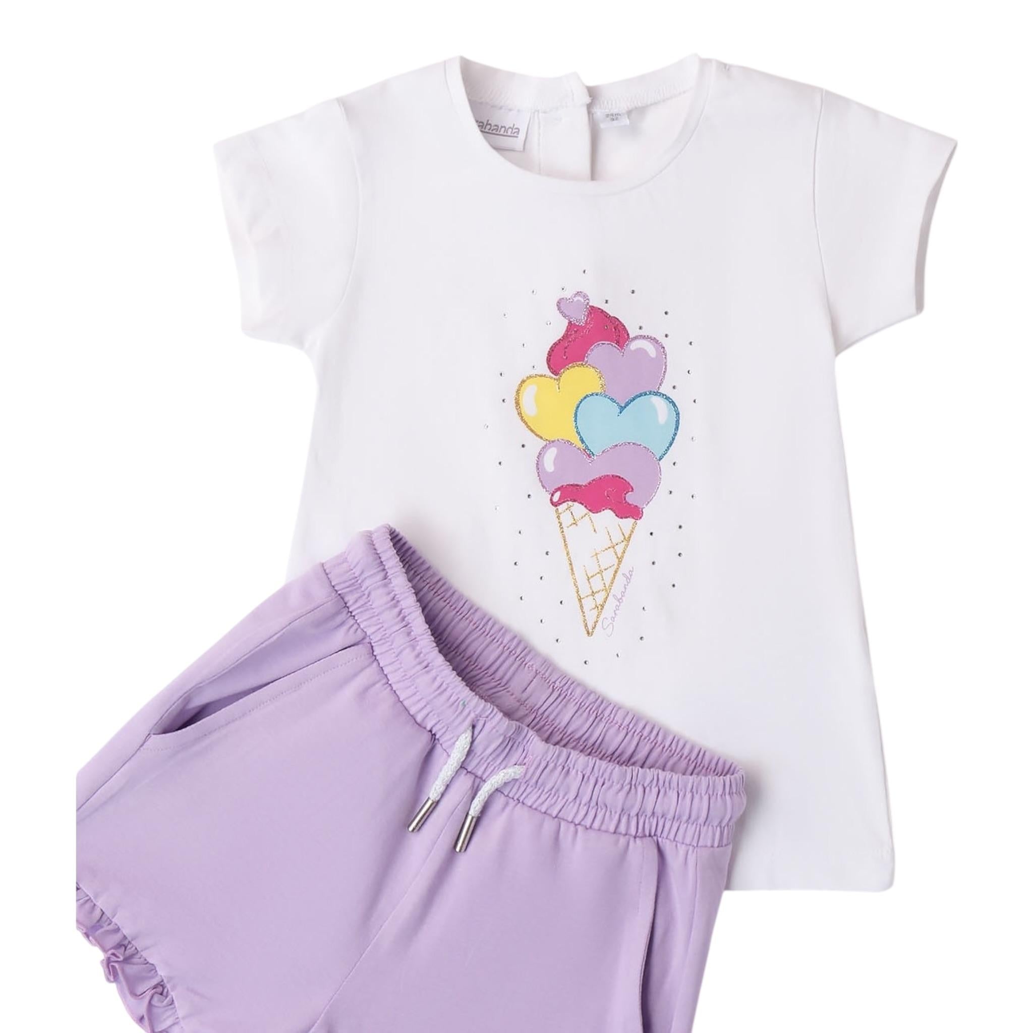 Sarabanda Completo 2 Pezzi T-Shirt-Short Bicolore per Neonata 08383 BIANCO/LILLA SARABANDA 