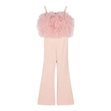 Elisabetta Franchi – Einfarbiger Jumpsuit mit Tüll und rosa Trägern für Mädchen