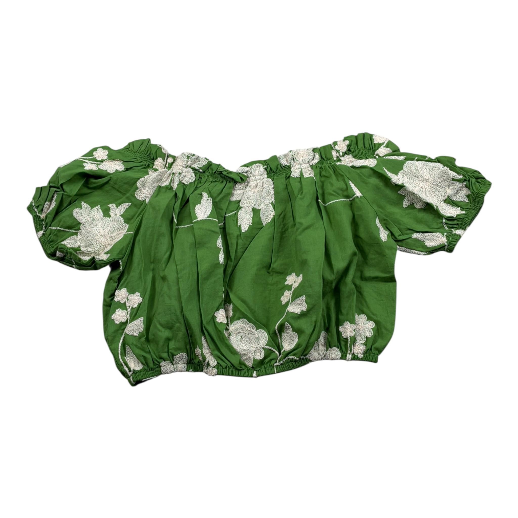 Lu Lu By Miss Grant Top Mezza Manica tinta unita con Ricami Verde per Bambina LL2840 VERDE LU LU BY MISS GRANT 