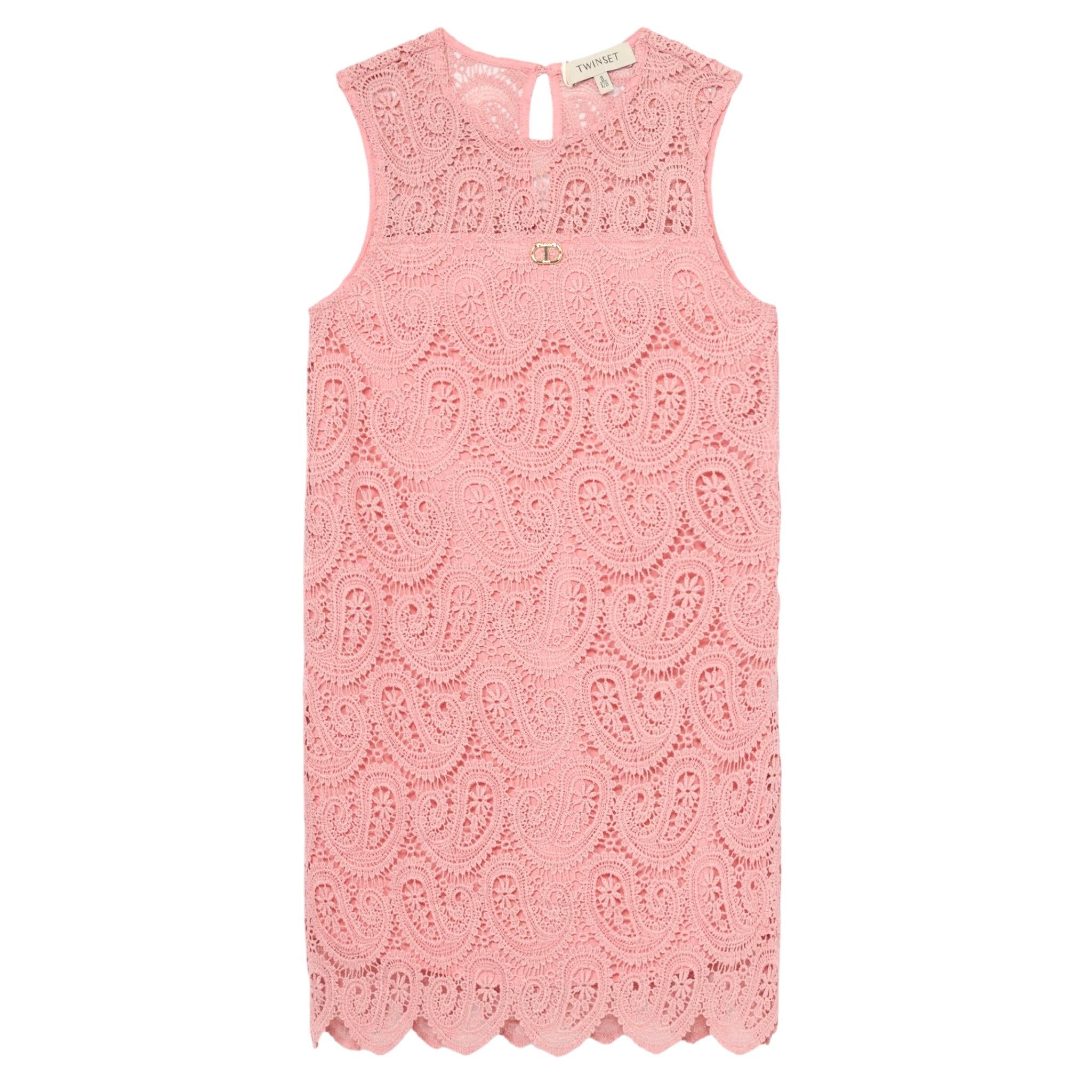 Twinset Abito Giromanica tinta unita Traforato Rosa per Bambina 251GJ2QR3X ROSA TWINSET 