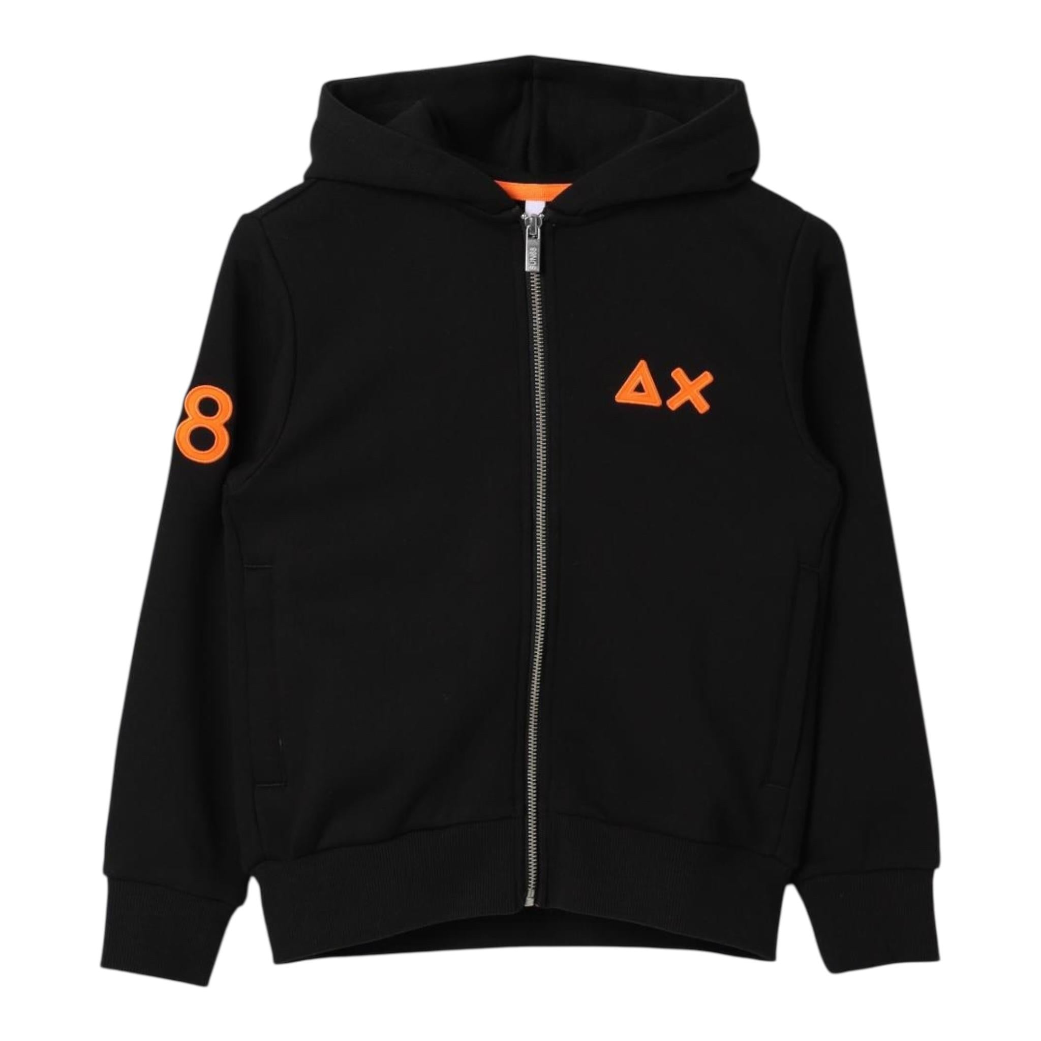 SUN68 felpa con zip e cappuccio tinta unita con logo Nero per Bambino F44331 NERO SUN68 
