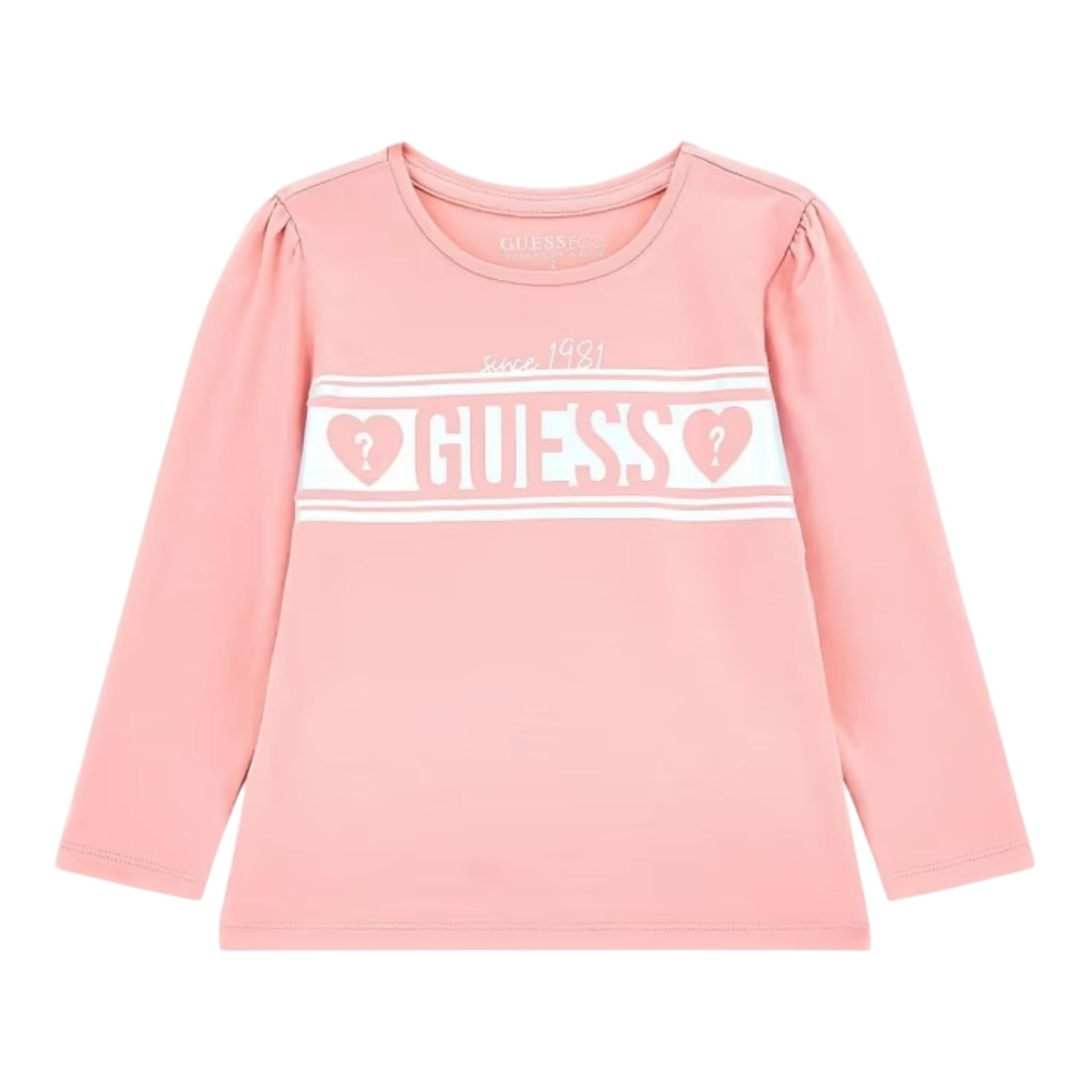 GUESS shirt girocollo tinta unita con logo Rosa per Bambina K4YI24K6YW4 ROSA GUESS 