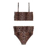 Roberto Cavalli 2-teiliger einfarbiger Badeanzug mit gepunktetem Bandeau und Höschen in Beige für Mädchen