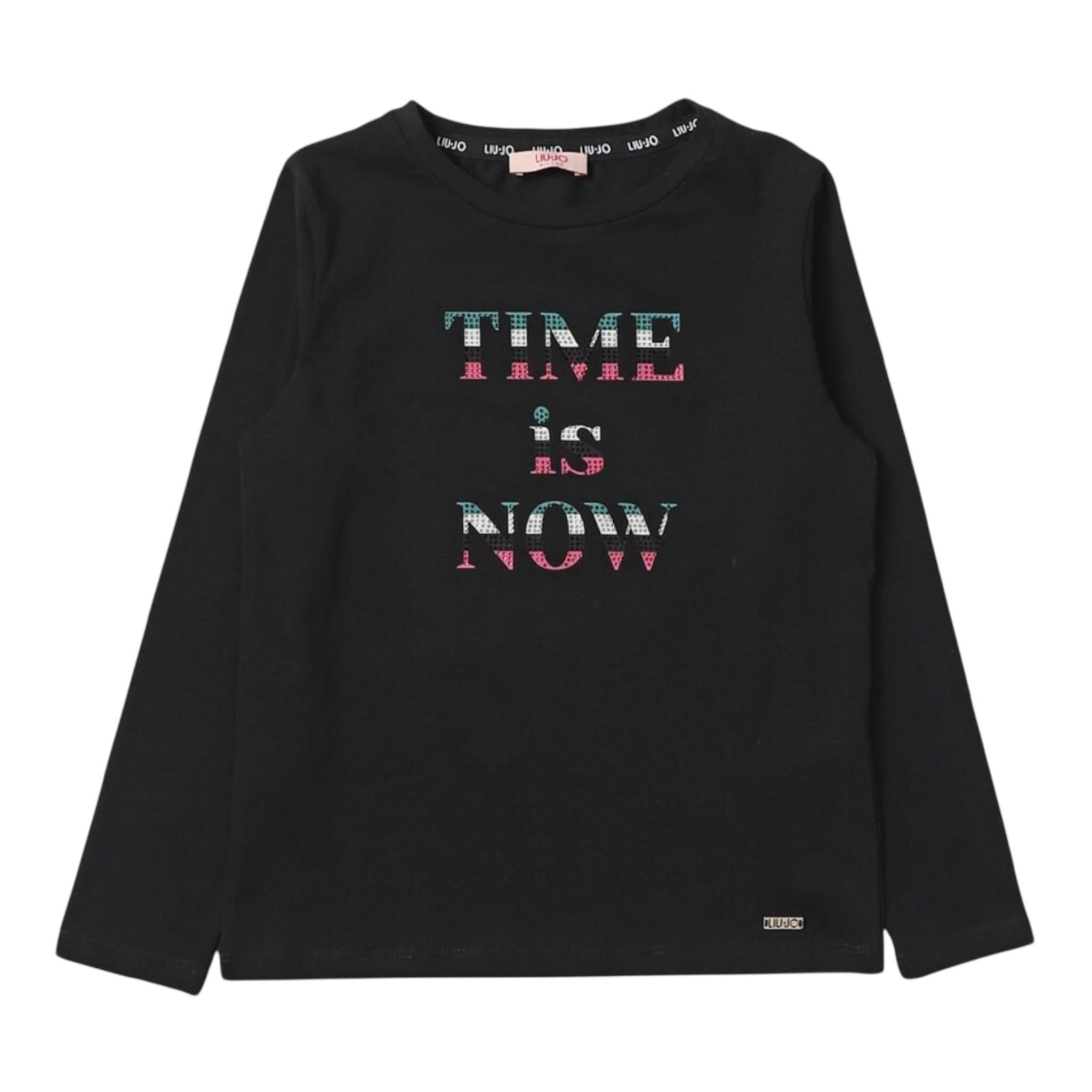 LIU JO shirt girocollo tinta unita con stampa e applicazioni Nero per Bambina GF3123 NERO LIU JO 