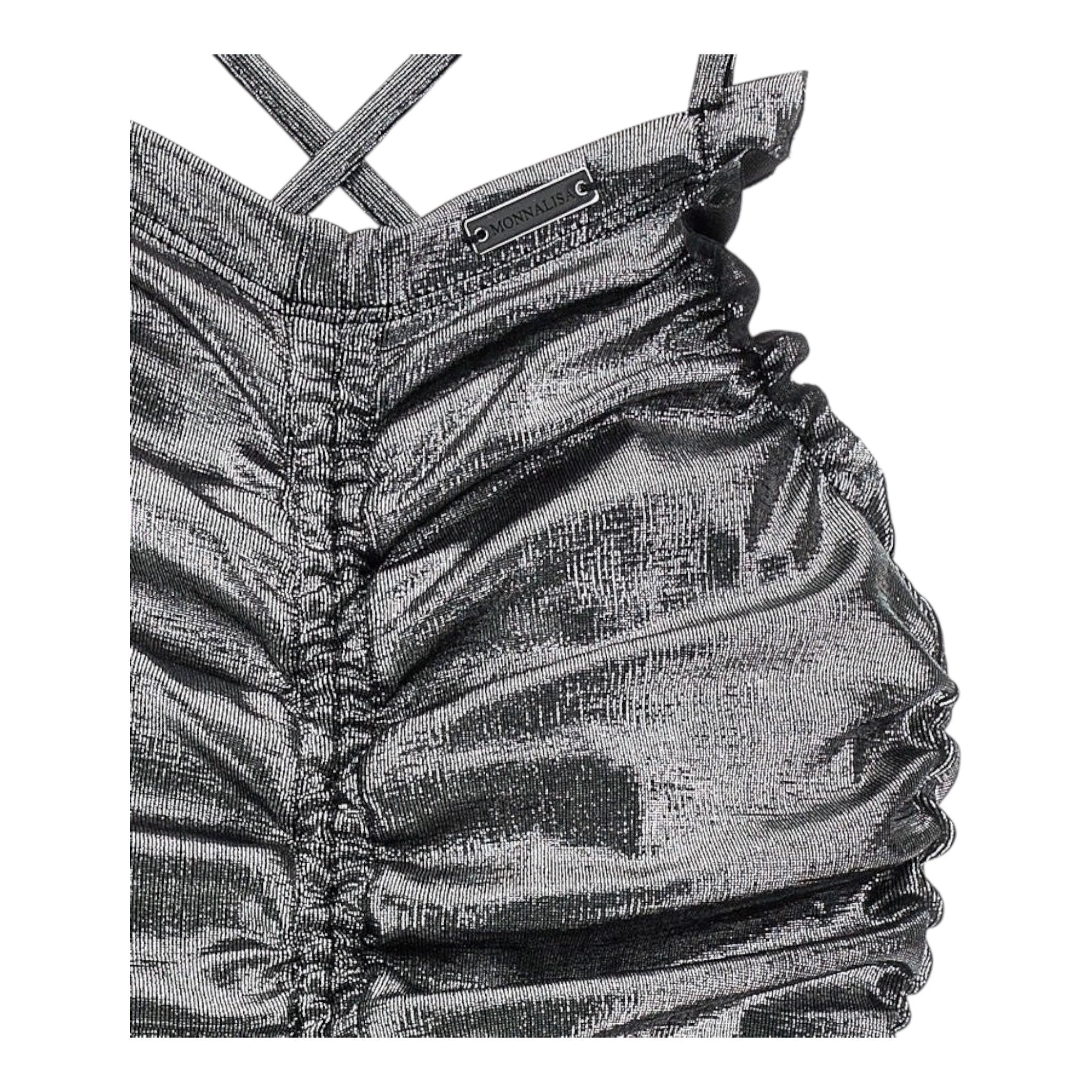 Monnalisa Abito Tinta Unita con Arriccio per Bambina 41E902 ARGENTO MONNALISA 