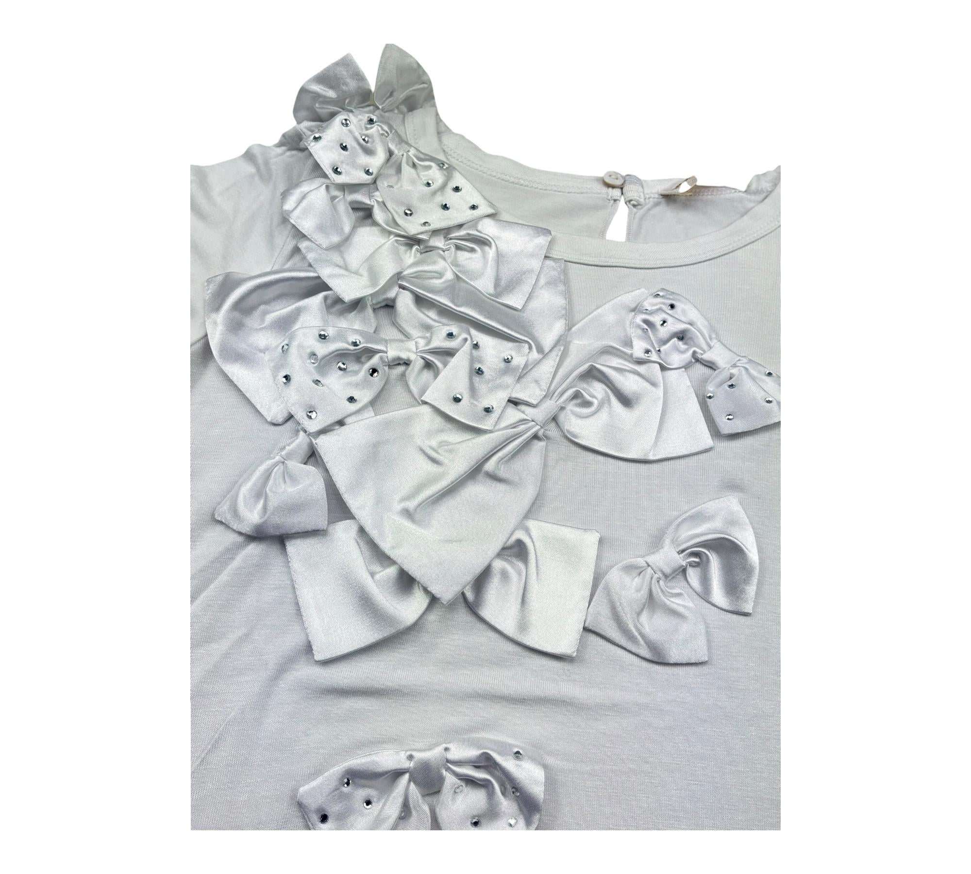 Monnalisa T-Shirt Girocollo Tinta Unita con Fiocchi per Bambina 797614F6 BIANCO MONNALISA 