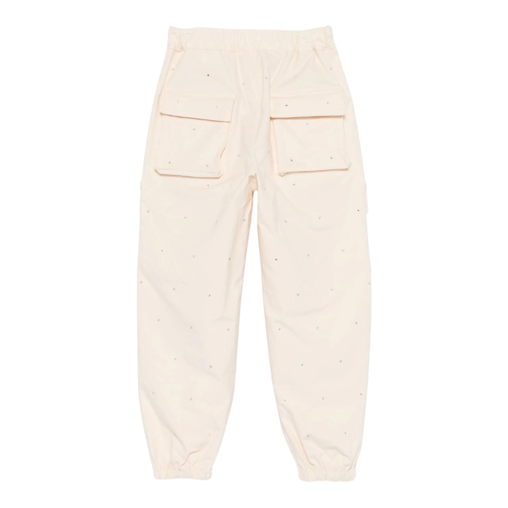 DOU DOU pantalone tinta unita con tasconi e brillantini Panna per Bambina DV6B21 PANNA DOU DOU 