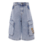 Moschino Bermuda Tinta Unita In Denim con Tasconi per Bambino HUQ023 AZZURRO MOSCHINO 