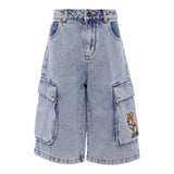 Moschino Bermuda Tinta Unita In Denim con Tasconi per Bambino HUQ023 AZZURRO MOSCHINO 
