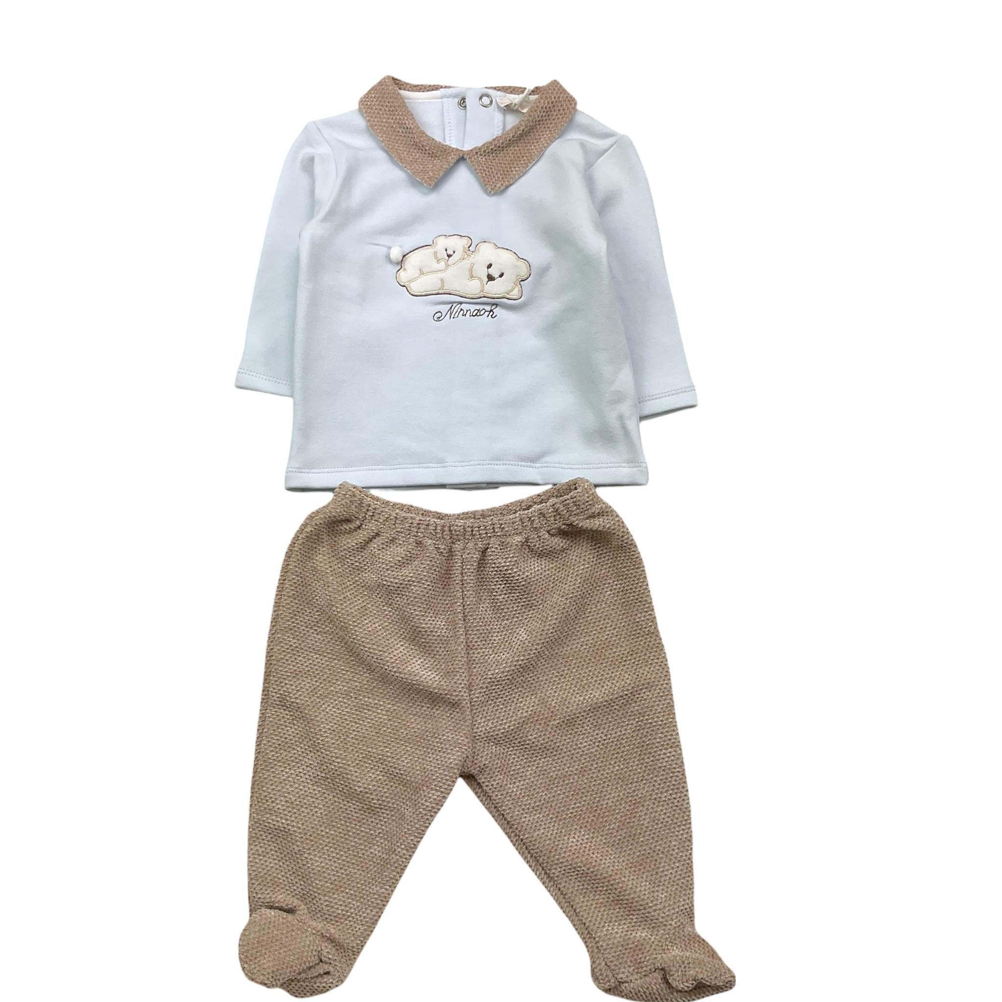 NINNAOH completo 2pz maglia-ghettina bicolore Azzurro/beige per Neonato I23216C AZZURRO/BEIGE NINNAOH 