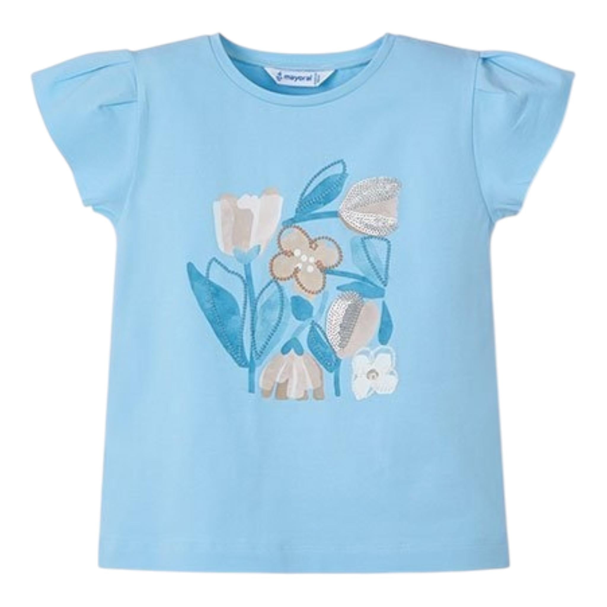 Mayoral T-Shirt Tinta Unita Girocollo con Stampa per Neonata 3015N AZZURRO MAYORAL 