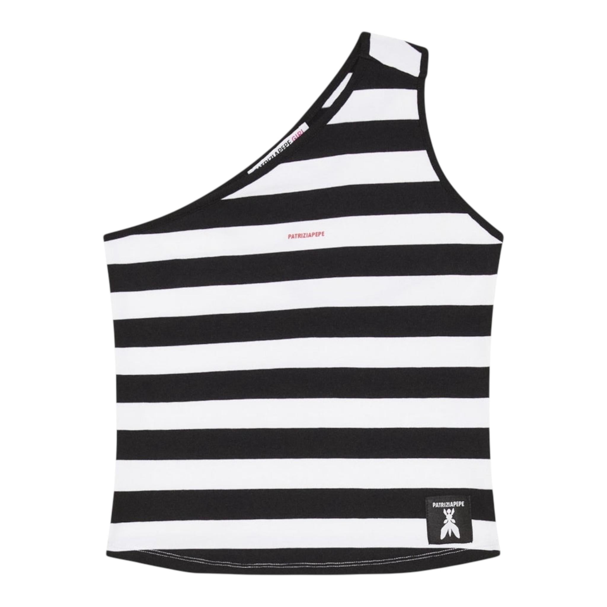 Patrizia Pepe Top Bicolore con Fantasia A Righe per Bambina 7M0875 BIANCO/NERO PATRIZIA PEPE 