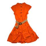 Janice Einfarbiges Halbarmkleid mit orangefarbenem Gürtel für Mädchen
