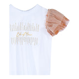 Odi Et Amo Einfarbiges T-Shirt mit Rundhalsausschnitt und weißen Tüllärmeln für Baby-Mädchen