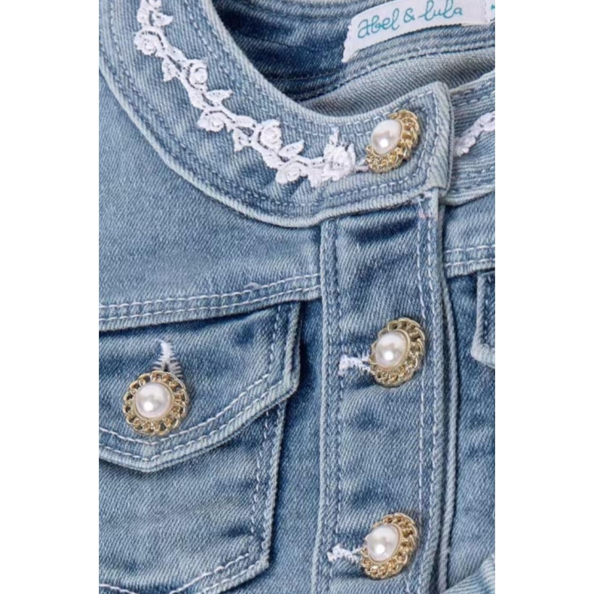 Abel & Lula Giubbino In Denim Tinta Unita con Ricami per Bambina 5369X AZZURRO ABEL & LULA 