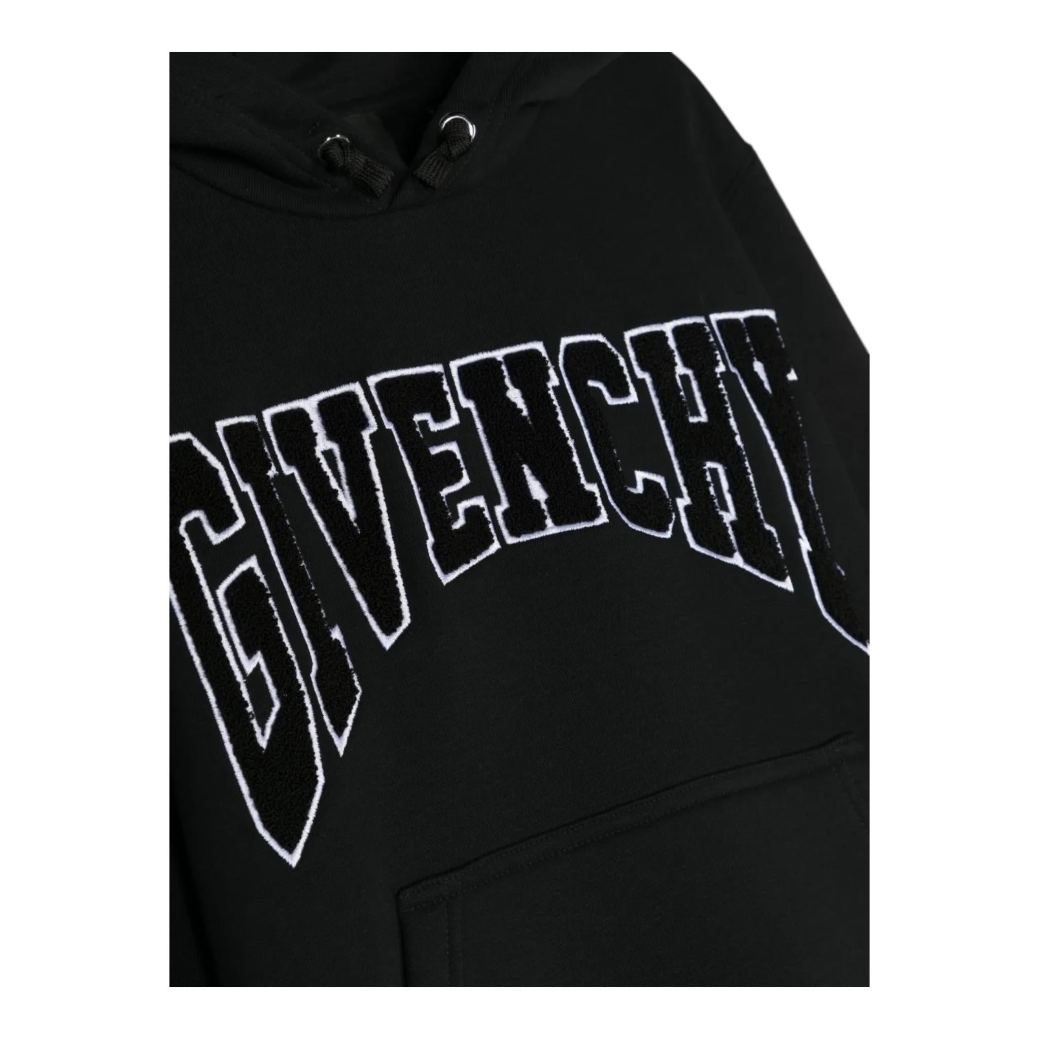 GIVENCHY felpa chiusa con cappuccio tinta unita con logo Nero per Bambino H25475 NERO GIVENCHY 