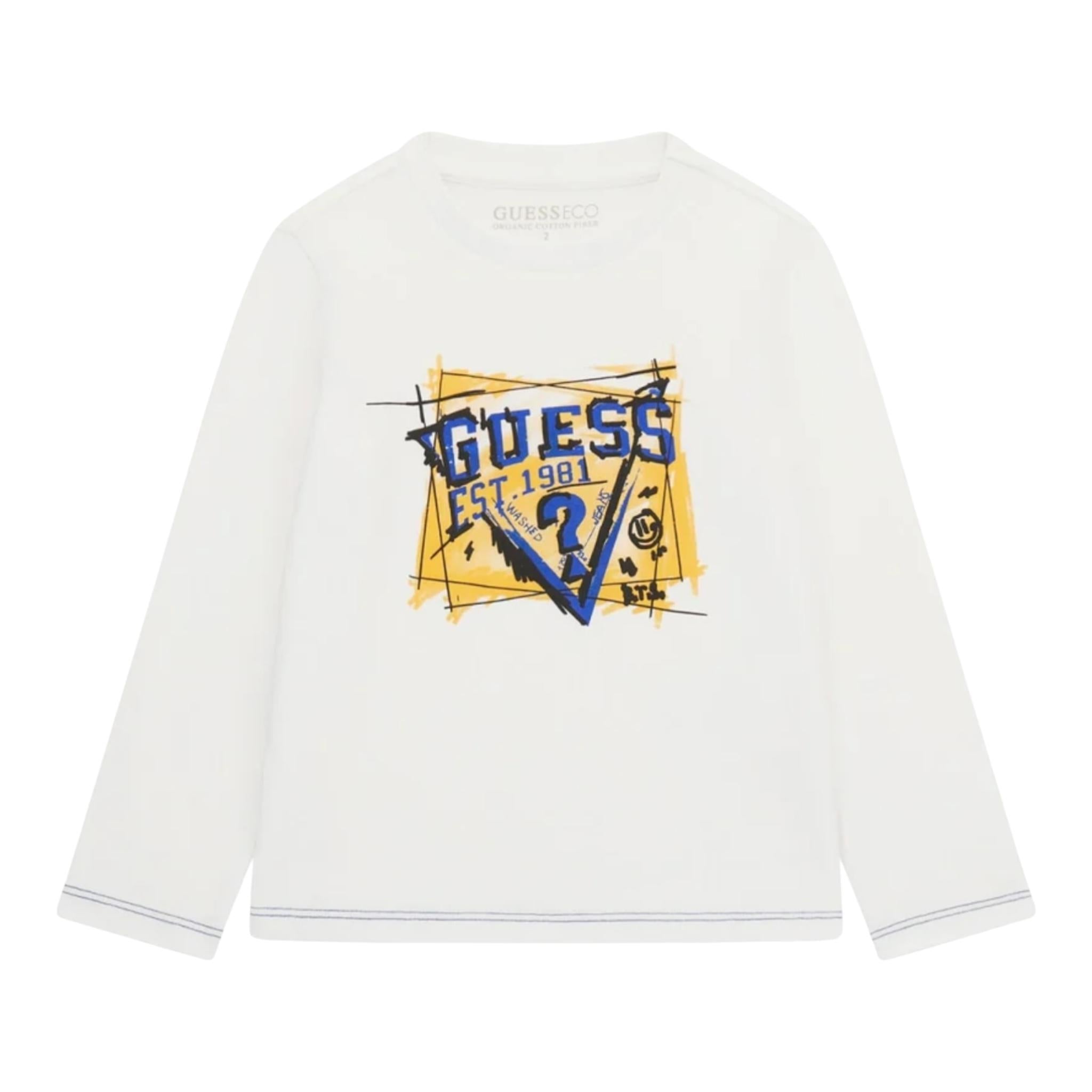 GUESS shirt girocollo tinta unita con stampa Bianco per Bambino N4YI01K8HM4XXXX BIANC GUESS 