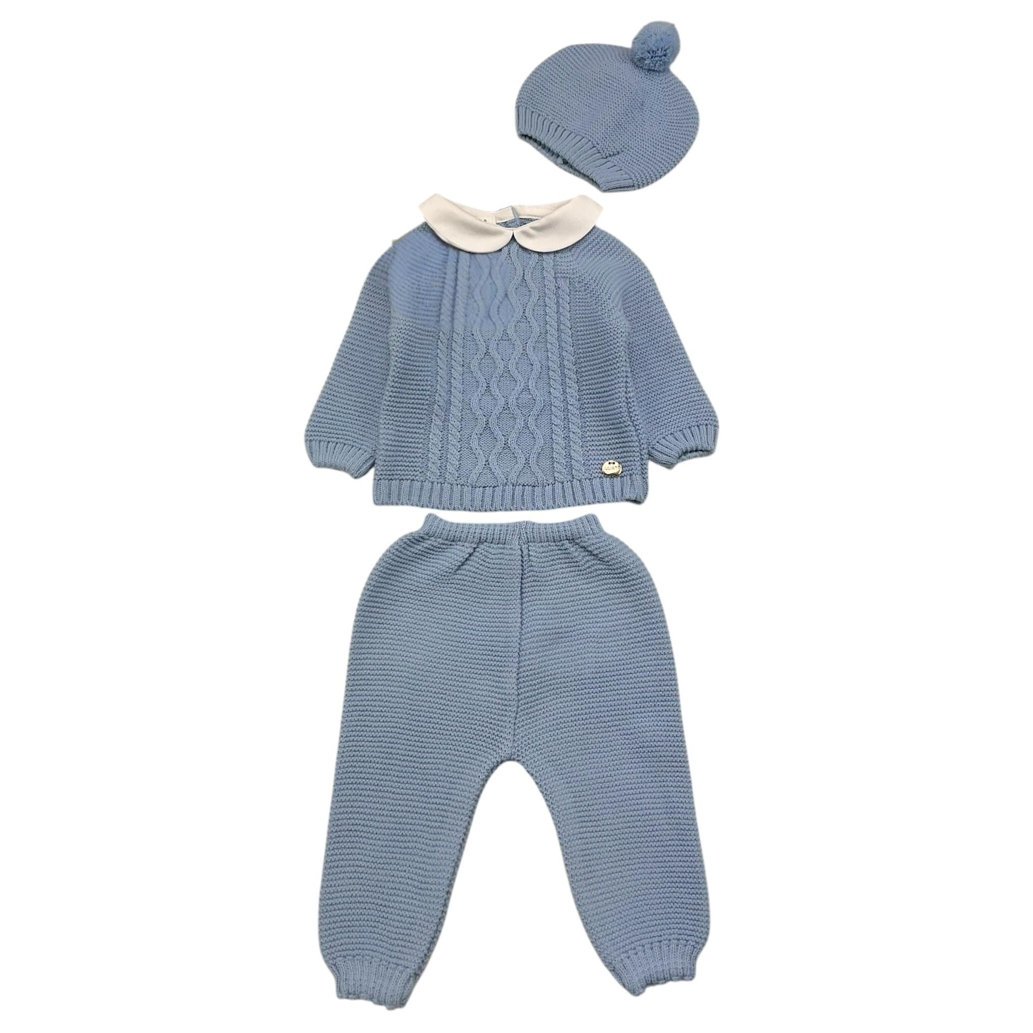 JULIANA completo 3pz maglia-pantalone -cappello tinta unita Azzurro per Neonato 24556 AZZURRO JULIANA 