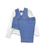 Exklusives 4-teiliges Zeremonie-Set Hemd-Weste-Hose-Fliege Blau für Jungen