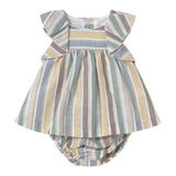 Mayoral Set Abito-Coulotte con Fantasia A Righe per Neonata 1855 BIANCO MAYORAL 