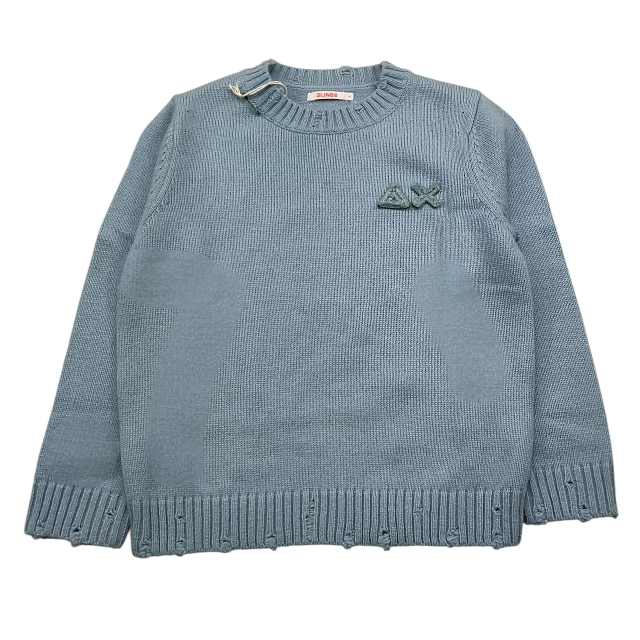 SUN68 maglia girocollo tinta unita con ricamo logo Azzurro per Bambino K44322 AZZURRO SUN68 