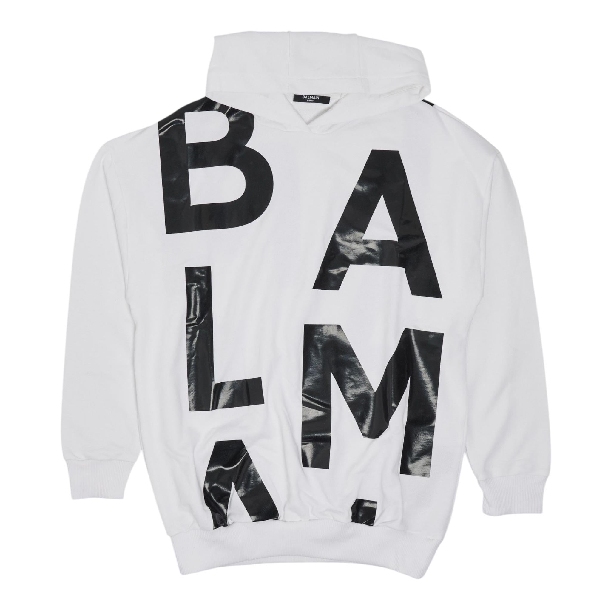 BALMAIN felpa chiusa con cappuccio tinta unita cn logo in contrasto Bianco per Bambino BY4P50 BIANCO BALMAIN 