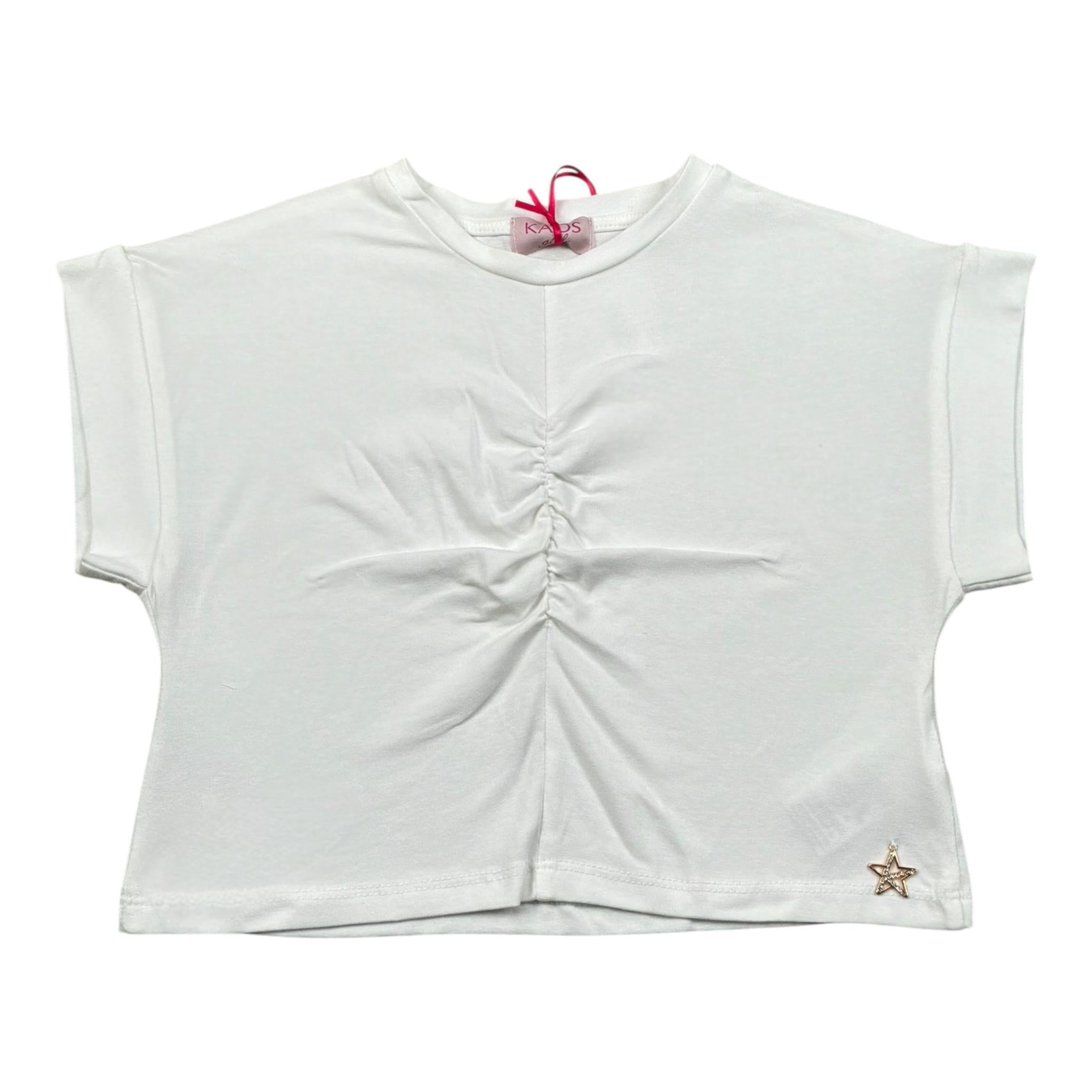 Kaos T-Shirt Girocollo Tinta Unita con Arriccio per Bambina KS185 BIANCO KAOS 