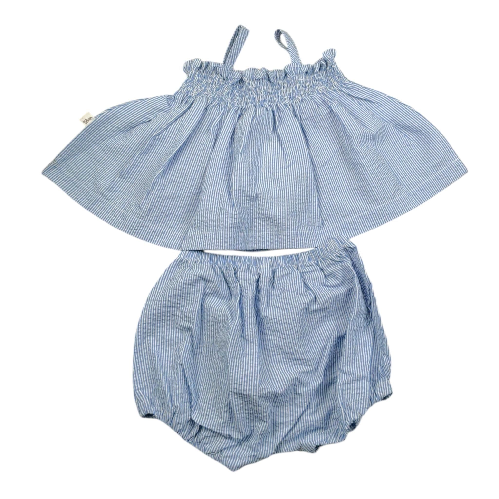 Teddy E Minou Completo 2 Pezzi Top-Coulotte Fantasia A Righe per Neonata E25CP049C1080 BIANCO/AZZURRO TEDDY E MINOU 