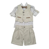Never Too Completo 4 Pezzi Camicia-Bermuda-Gilet-Papillion per Bambino GM2234B BEIGE NEVER TOO 