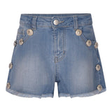 Odi Et Amo – Einfarbige Jeansshorts mit hellblauen Applikationen für Mädchen