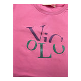Vicolo Einfarbiges Rundhals-T-Shirt mit rosa Glitzer-Print für Mädchen