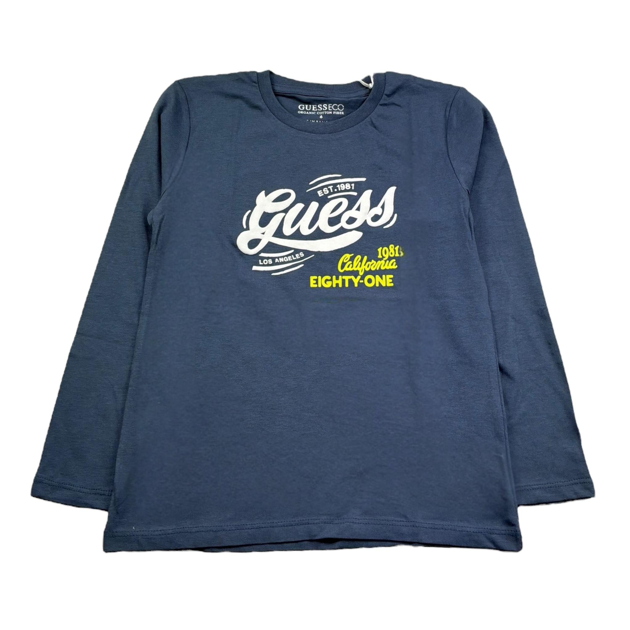 Guess Shirt Girocollo Tinta Unita con Logo per Bambino N5RI17K8HM4JX BLU GUESS 