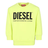 Diesel Sweatshirt Rundhalsausschnitt Einfarbig Mit Kontrast-Print Fluoreszierendes Gelb Für Jungen