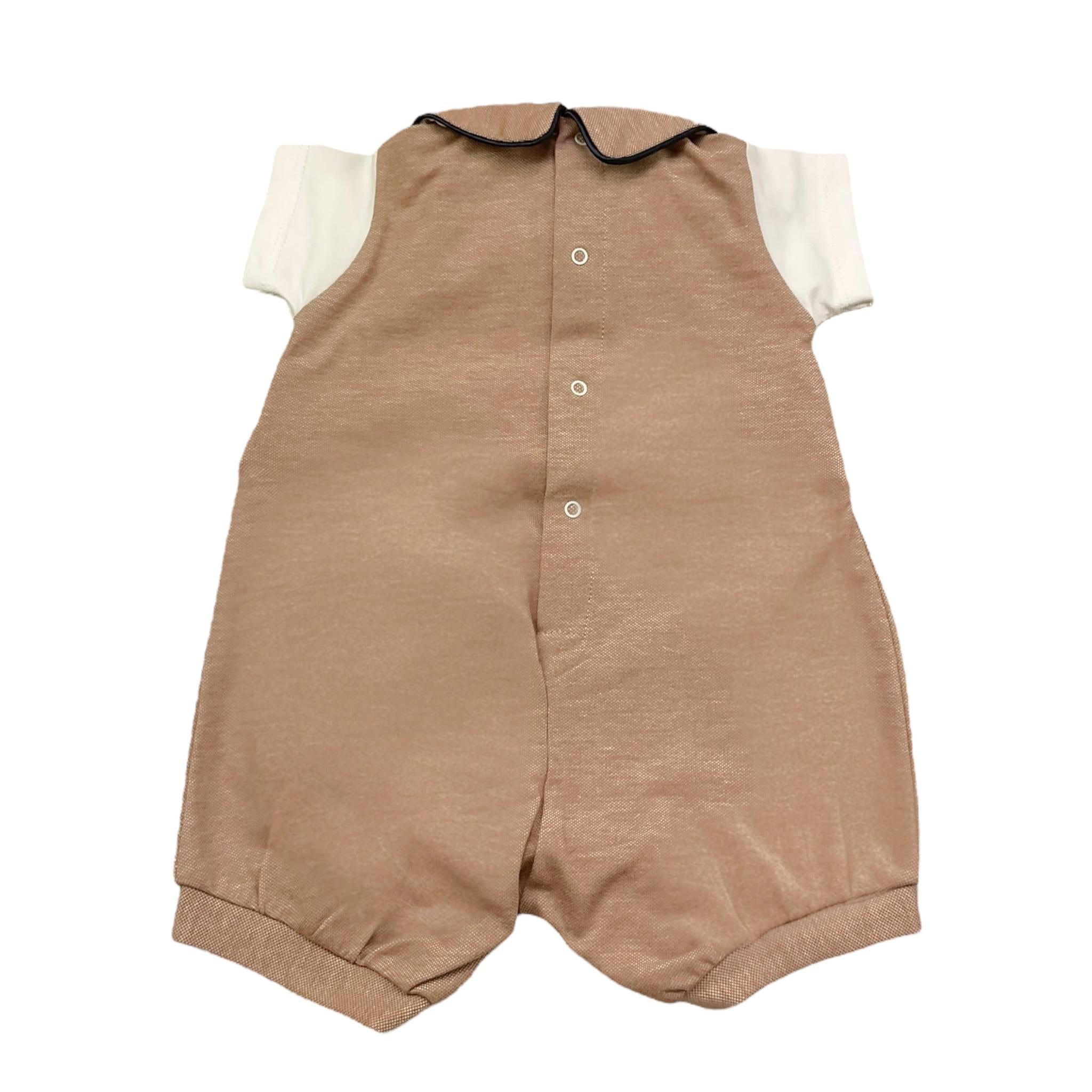 La Sartoria Dei Piccoli Pagliaccetto Bicolore Mezza Manica con Colletto per Neonato LP302 BIANCO/MARRONE LA SARTORIA DEI PICCOLI 