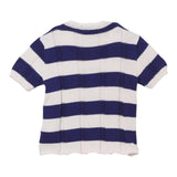 Mimisol Zweifarbiges V-Ausschnitt-Strick-T-Shirt mit blauem Streifenmuster für Mädchen