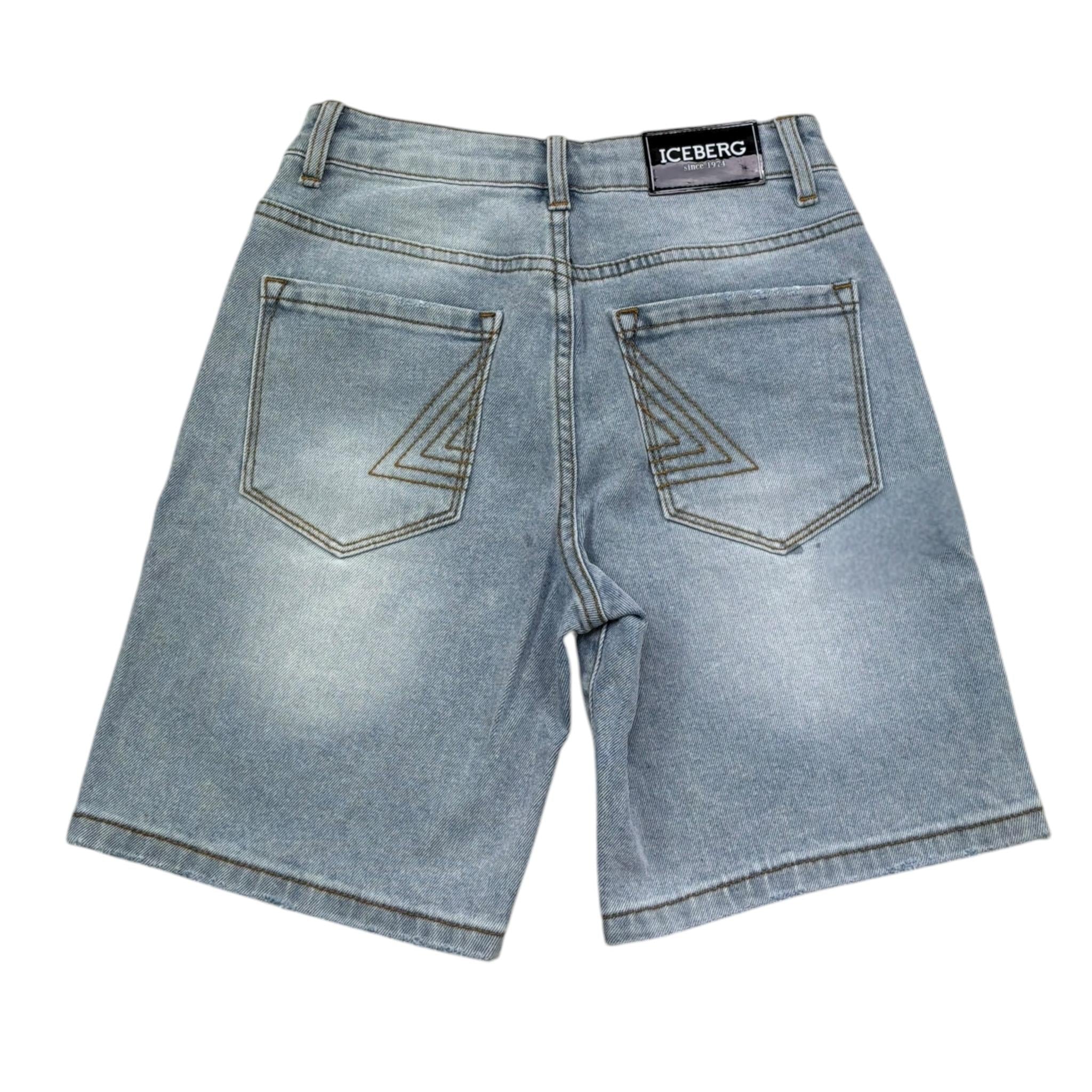 Iceberg Bermuda In Denim Tinta Unita con Stampa per Bambino BMICE5100JX AZZURRO ICEBERG 