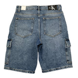 Calvin Klein Einfarbige Denim-Bermudashorts mit verstellbarem Bund Blau für Jungen