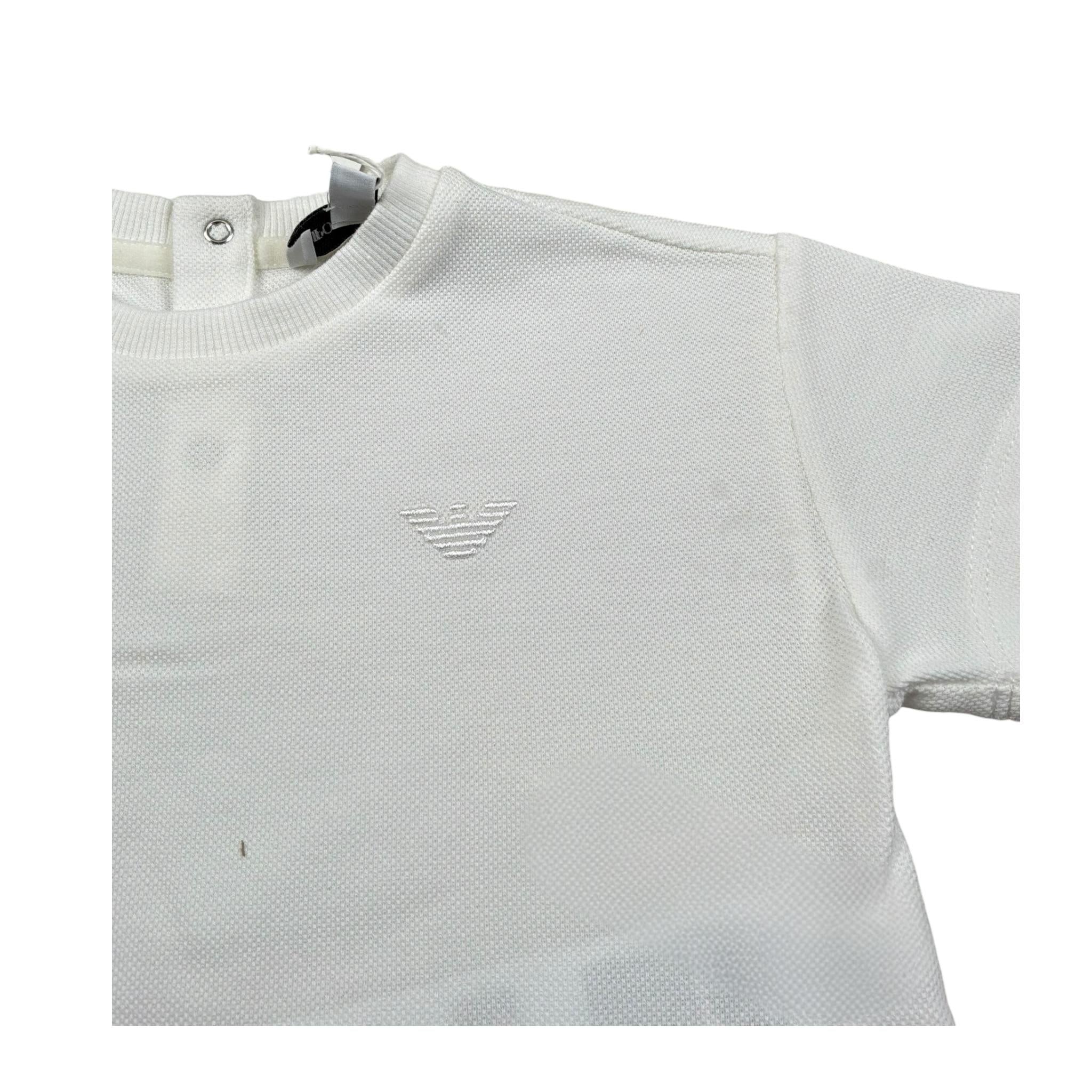 Emporio Armani T-Shirt Girocollo Tinta Unita con Logo per Neonato EB000375 PANNA EMPORIO ARMANI 