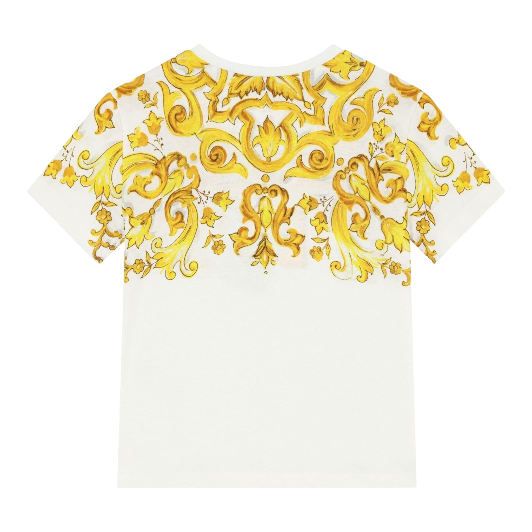 Dolce & Gabbana T-Shirt Girocollo Tinta Unita con Stampa per Bambino L5JTNK BIANCO DOLCE & GABBANA 