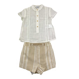 Yoedu Zweifarbiges Shirt-Bermuda-Set Weiß/Beige für Neugeborene